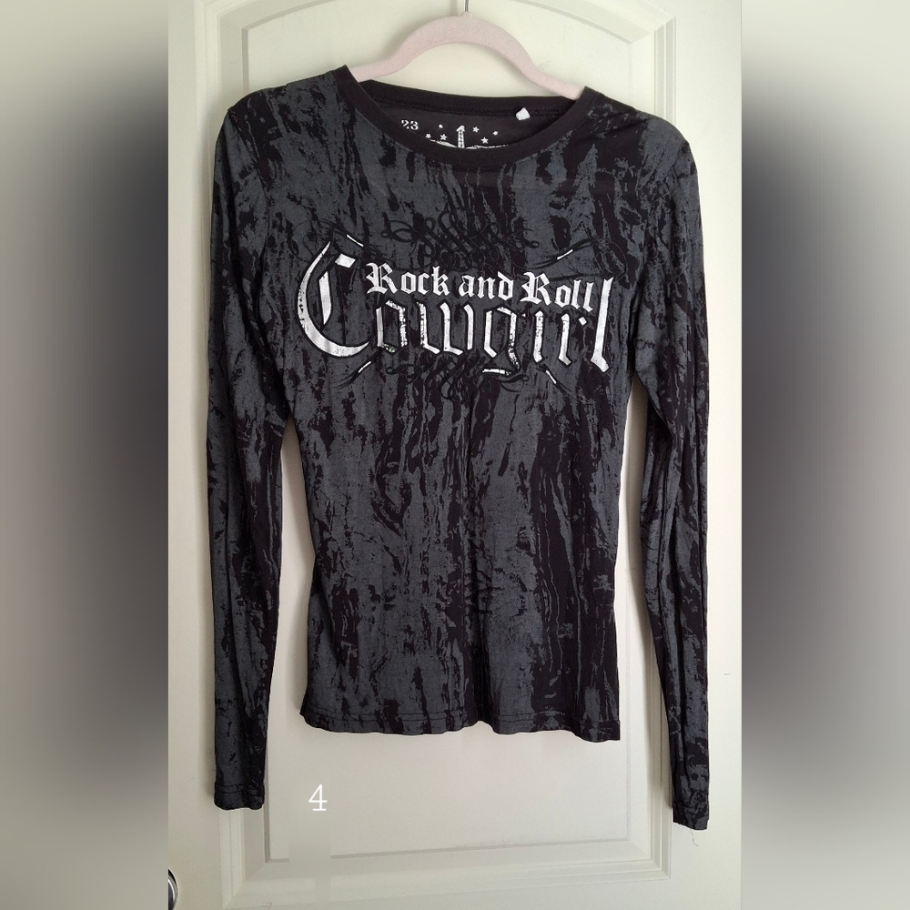 Rock & roll cowgirl winger rebel womens long sleeve shirt whymsygoth small